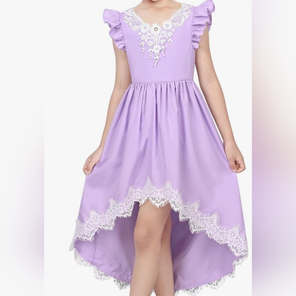 Lavender Lace Trim Kids Formal Dress